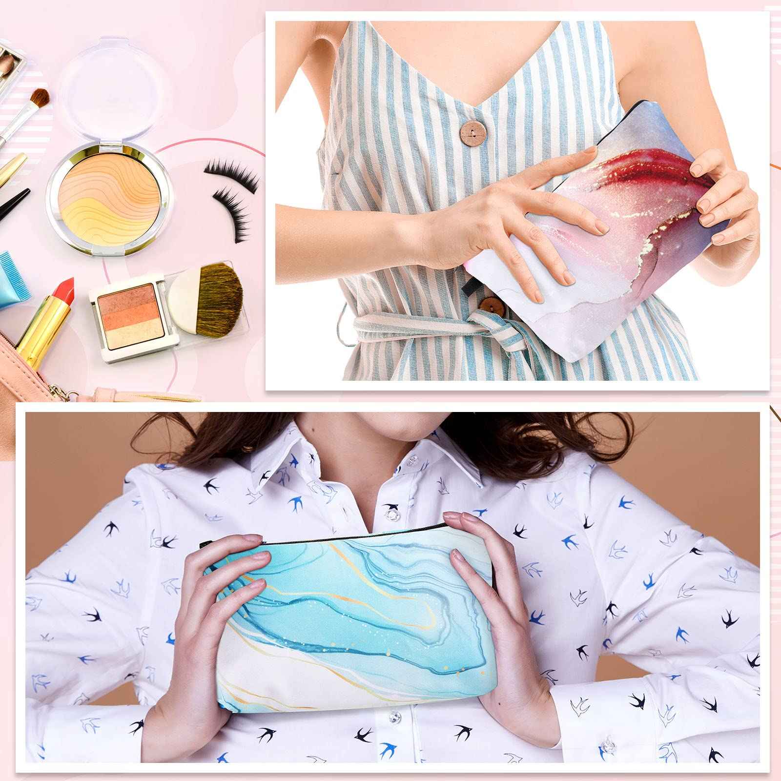 Dunzy 16 Pcs Makeup Bags Bulk Graduation Gift Cosmetic Bag Makeup with Zipper Pouch Waterproof Portable Travel Toiletry for Women Teacher Birthday Thanksgiving Christmas Gifts (Marble)