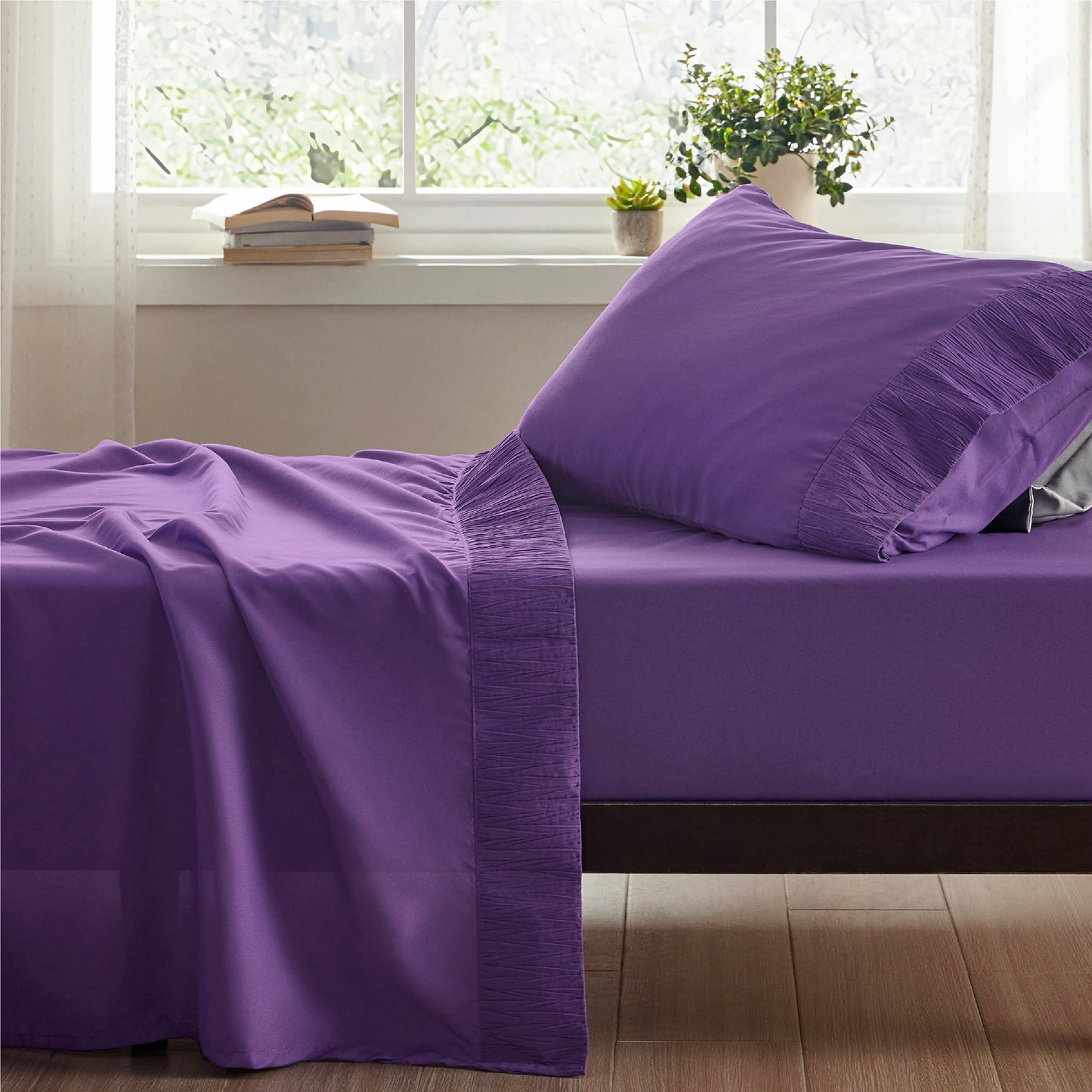 Bedsure Twin Sheets Set - Soft Twin Bed Sheets, 3 Pieces Hotel Luxury Purple Sheets Twin, Easy Care Polyester Microfiber Cooling Bed Sheet Set