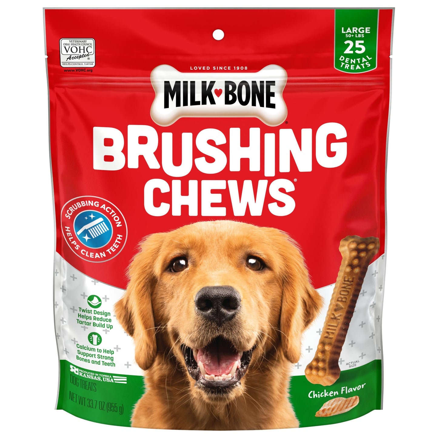 Milk-Bone Original Brushing Chews 25 Large Daily Dental Dog Treats Scrubbing Action Helps Clean Teeth