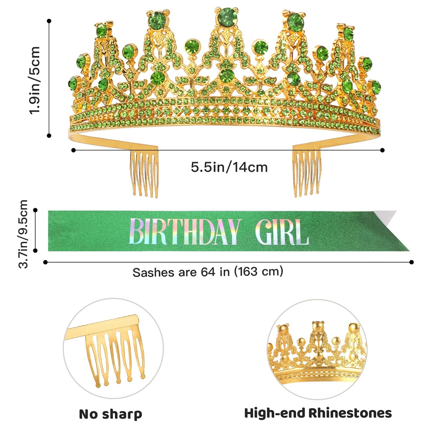 GINZU Birthday Queen Sash and Crystal Tiara Set, Gold Tiara and Crowns for Women Birthday Gift for Girl Kit Decorations Set Rhinestone Hair Accessories Glitter Stain Silk Sash for Party