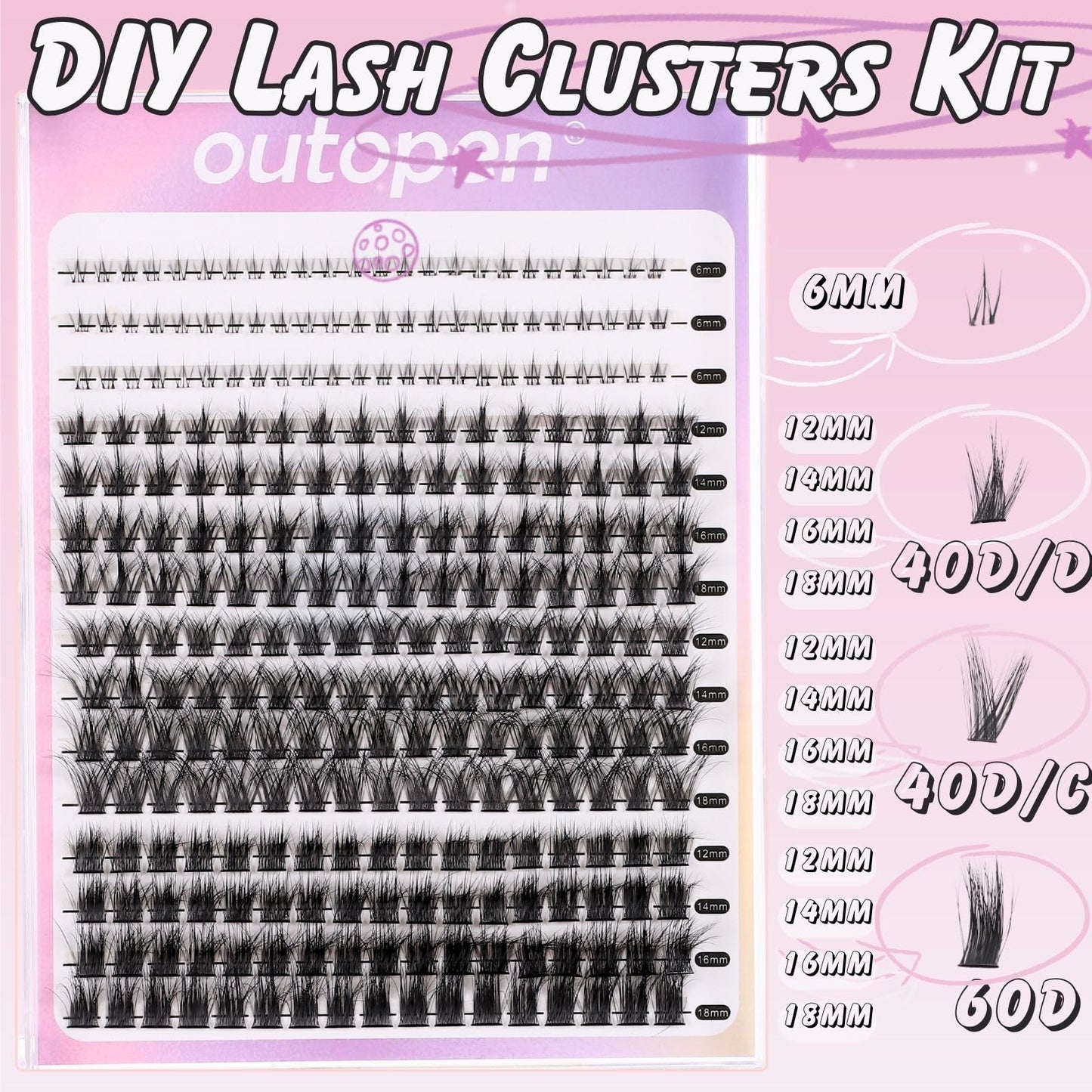 Eyelash Clusters Extension Kit, 40D+60D Mix 12-18mm Individual Lashes with Bottom Lashes With Tweezer Lash Glue, Manga Wispy Cluster Lashes DIY at Home (Black-SET2)