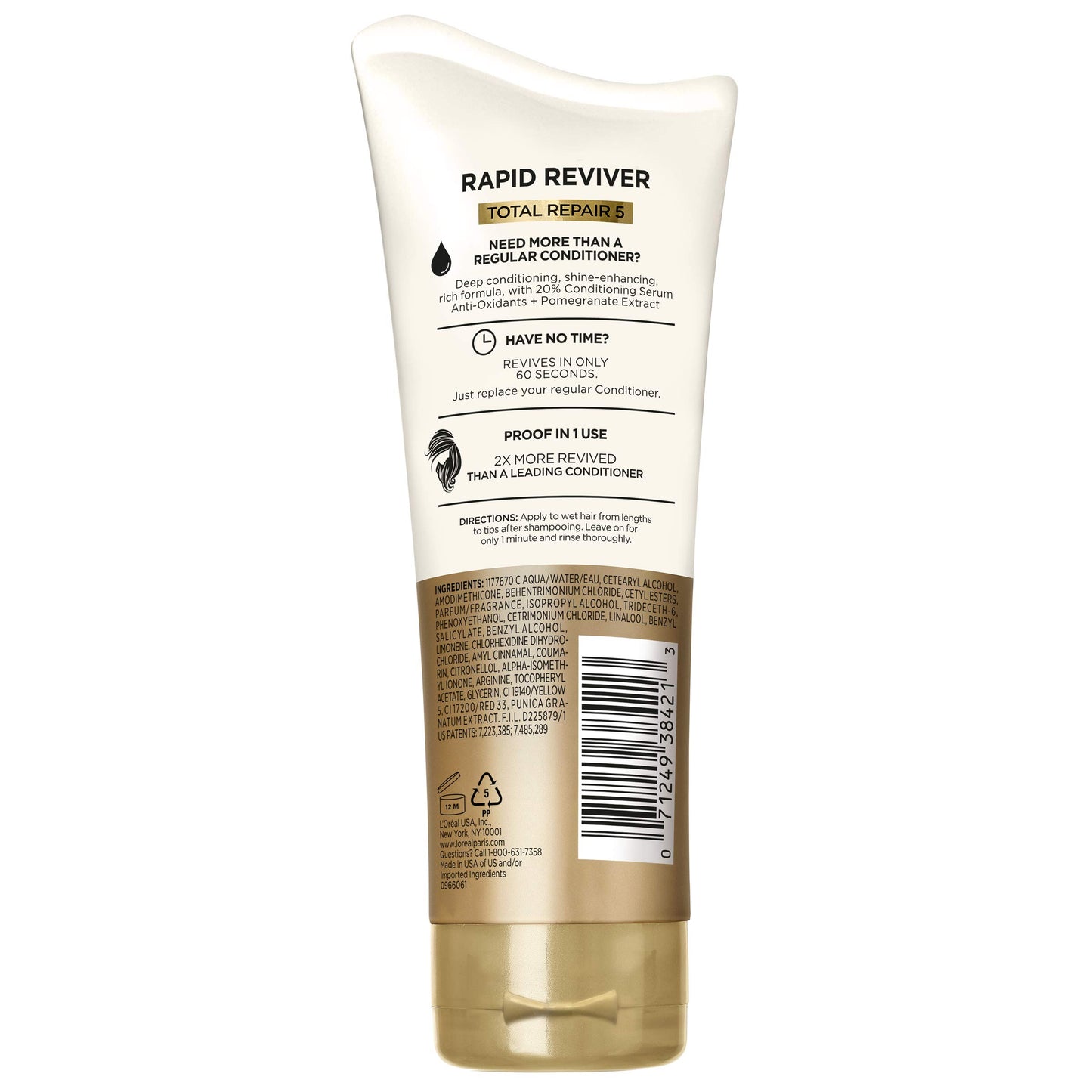 L'Oreal Paris Elvive Total Repair 5 Rapid Reviver Deep Conditioner, Repairs Damaged Hair, No Leave-In Time, Heat Protectant, with Damage Repairing Serum and Protein, 6 oz.