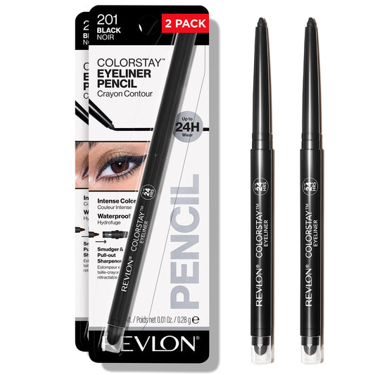 Revlon Pencil Eyeliner, ColorStay Eye Makeup with Built-in Sharpener, Waterproof, Smudge-proof, Longwearing with Ultra-Fine Tip, 201 Black, 2 count (Pack of 1)