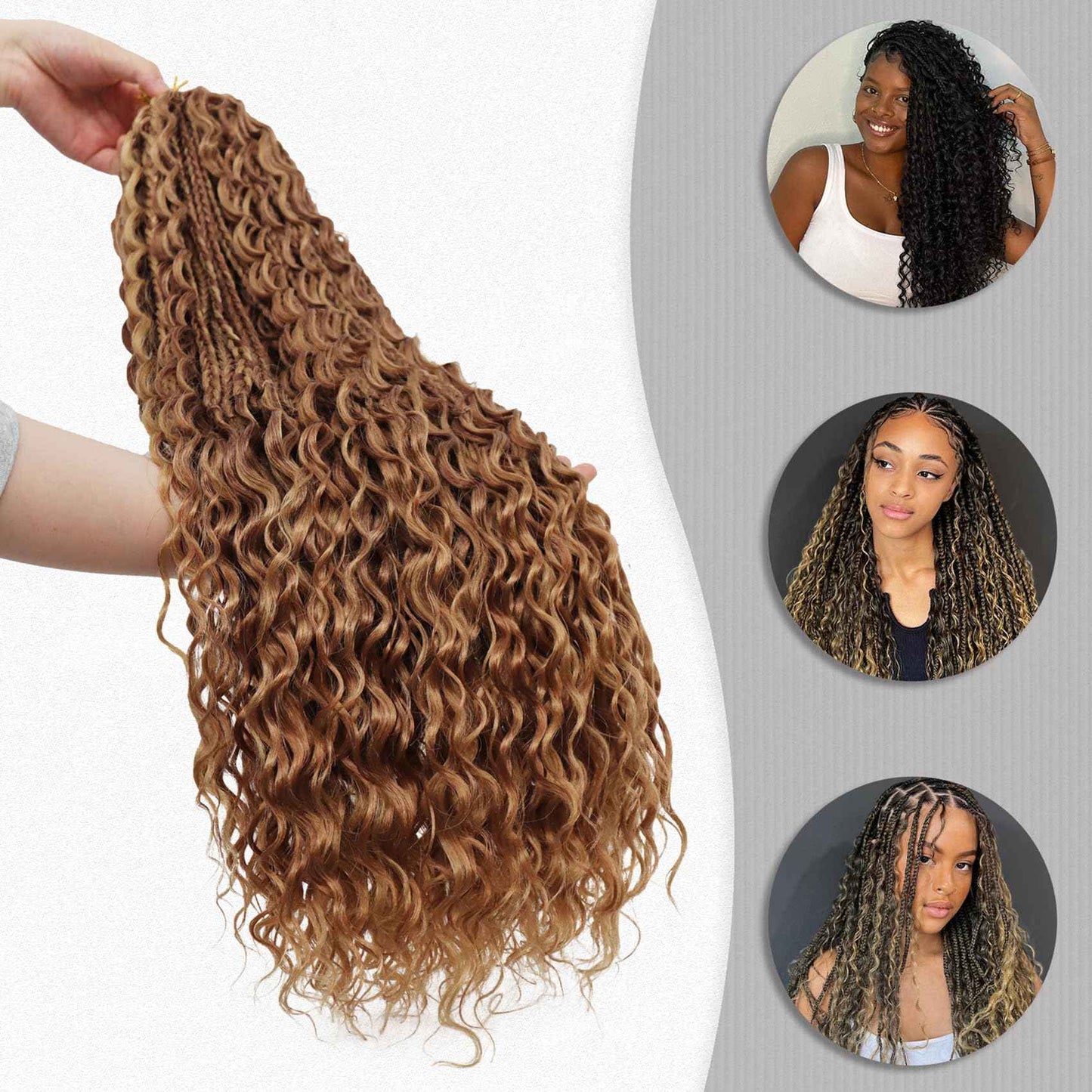 Goddess Box Braids Crochet Hair 24 Inch 7 Packs Boho Crochet Braids Pre Looped Bohemian Gypsy Braids Crochet Hair for Women Brown and Blonde Braiding Hair Extensions, M33/30/27