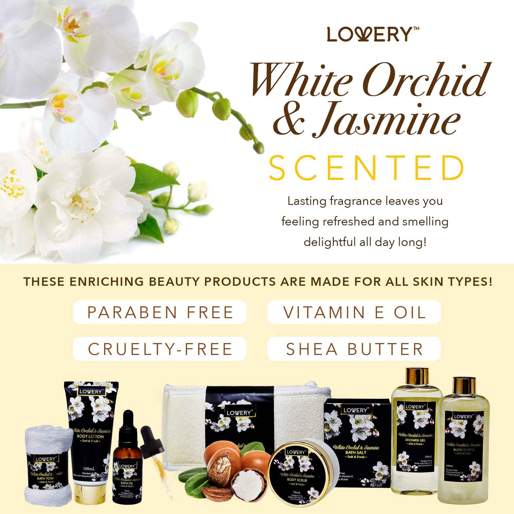 Christmas Gift Baskets for women Mom Christmas Gifts, Bath and Body Spa Set– Orchid & Jasmine Home Spa Set With Body Scrubs, Lotions, Oils, Gels and More - Care Package for Women & Men - 9 Piece Set