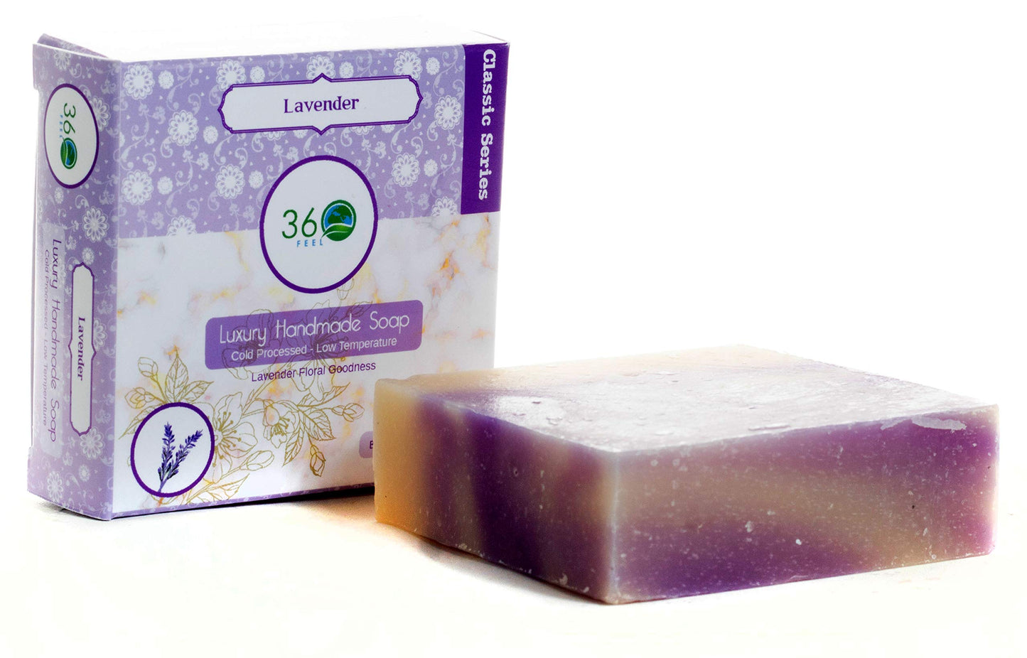 360Feel Lavender Soap -5oz Castile Handmade Soap bar - Lavender floral fragrance - Pure Lavender Essential Oil Natural Soaps- Great as Anniversary Wedding Gifts Christmas stocking stuffer