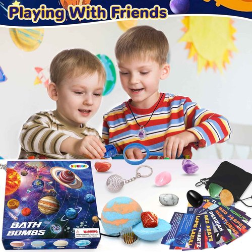 10 Pack Galaxy Bath Bombs for Kids with Surprise Toys Inside Organic Bubble Bath Bombs with Solar System Gemstones Easter Christmas Birthday Gift for Kids Boys Girls