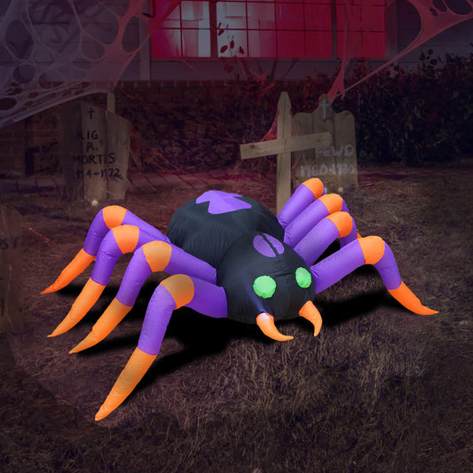 8 Foot Long Halloween Inflatable Black Purple Spider LED Lights Decor Outdoor Indoor Holiday Decorations, Blow up Lighted Yard Decor, Giant Lawn Inflatables Home Family Outside