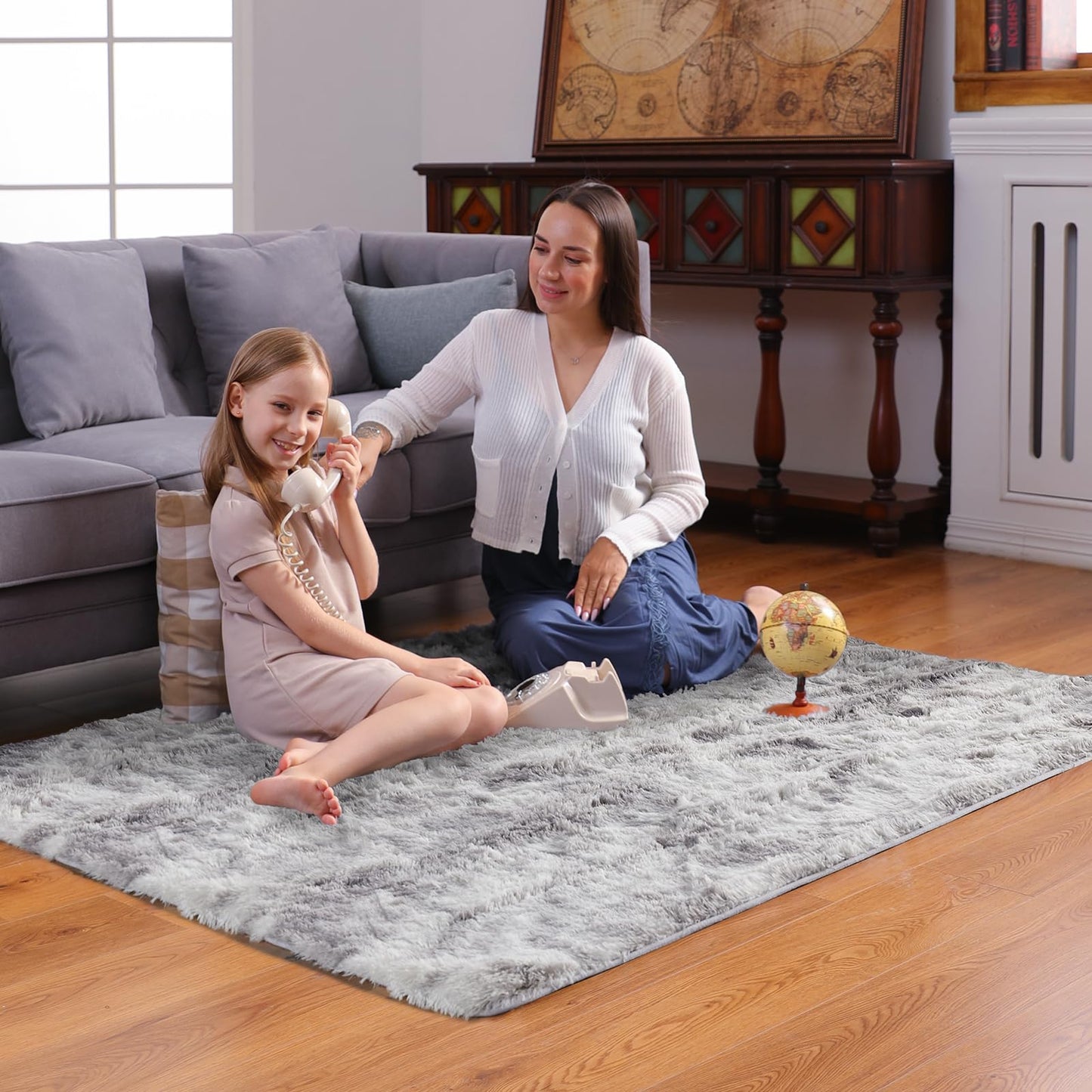 Ophanie 4x6 Tie-Dyed Grey&White Area Rugs for Bedroom Living Room, Fluffy Shag Large Fuzzy Plush Soft Throw Rug, Gray Large Shaggy Floor Big Carpets, Kids Home Decor Aesthetic, Nursery