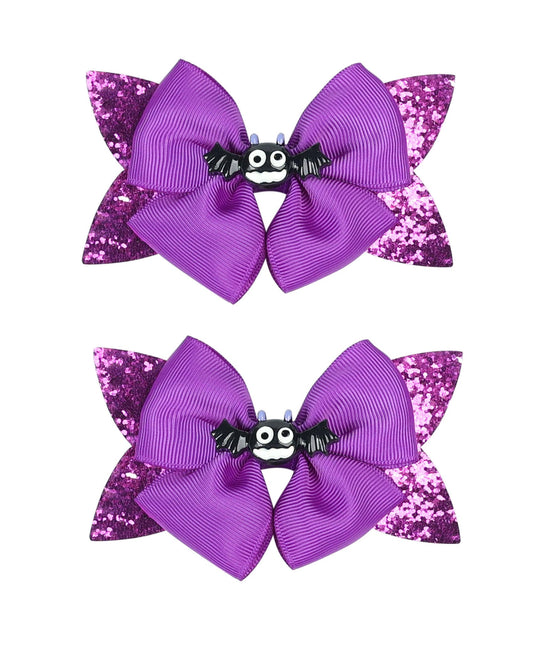 Koolgil Baby Girl's Cute Bowknot Hair Clips Halloween Bat Wing Hair Clips Pumpkin Head Hair Clips (C- Purple 1)