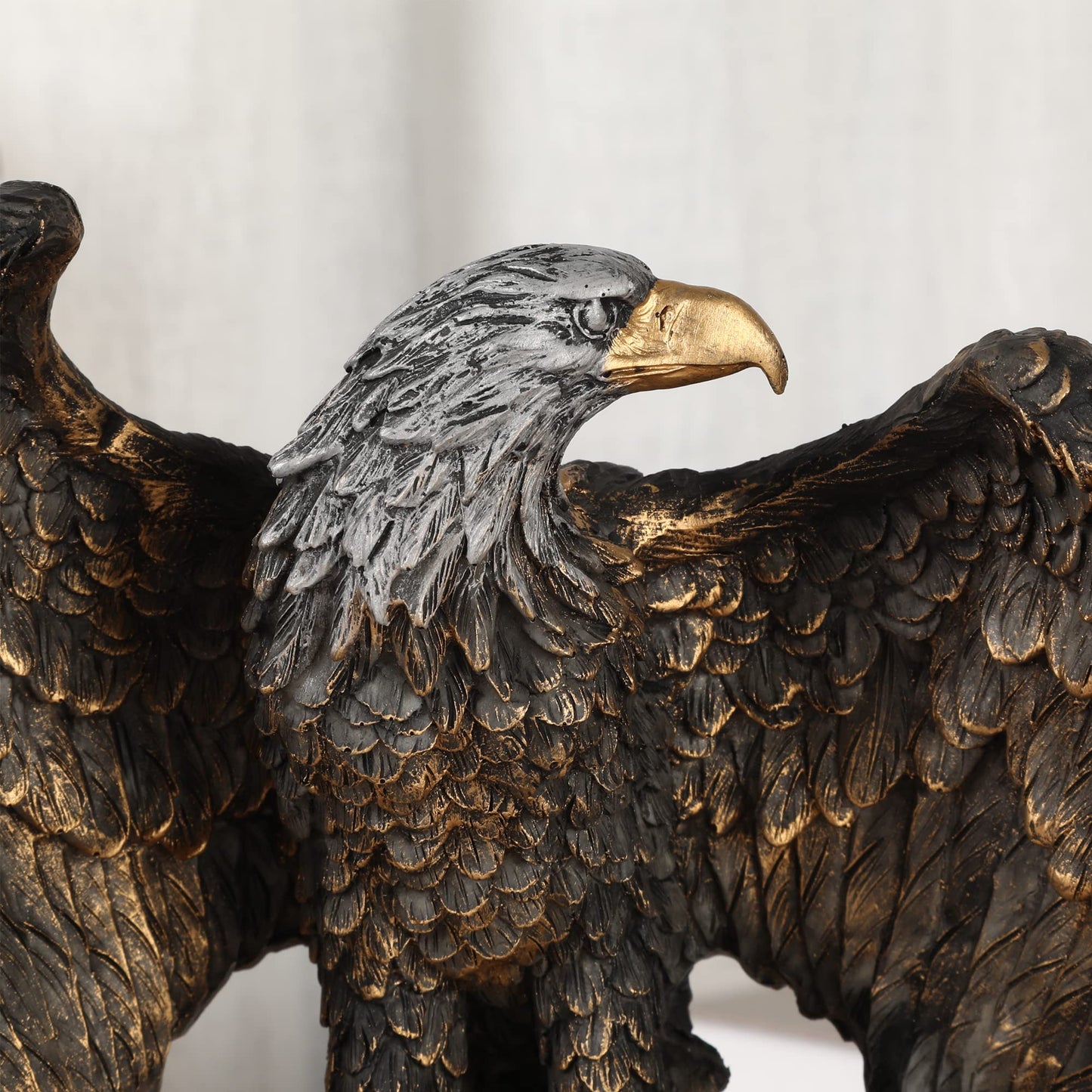 H&W 10.25" Tall Patriotic Eagle On Rocks Statue Wild Bird Eagle Decorative Bronze Patina Resin Figurine