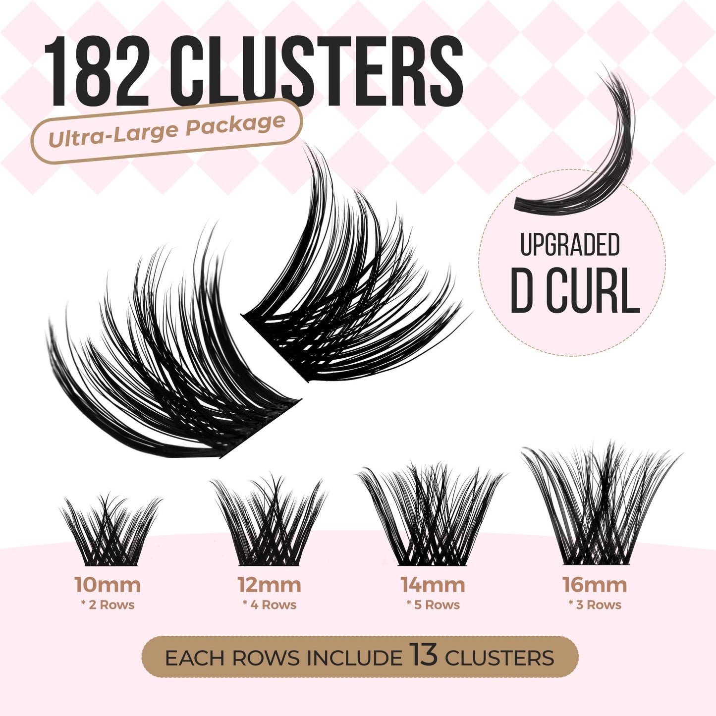 LASHVIEW Lash-Extension-Clusters 182pcs D Curl Lash Clusters Natural Look Cluster Lashes Extensions Super Thin Band & Soft Lashes Reusable 9-16mm MIX (C163)