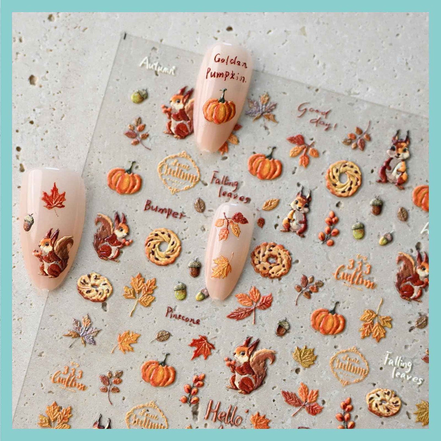 CESTSIREN Fall Squirrel Nail Art Stickers, Maple Leaves Nail Decals, Self-Adhesive,Autumn Nail Accessories & Supplies, Durable & Long-Lasting