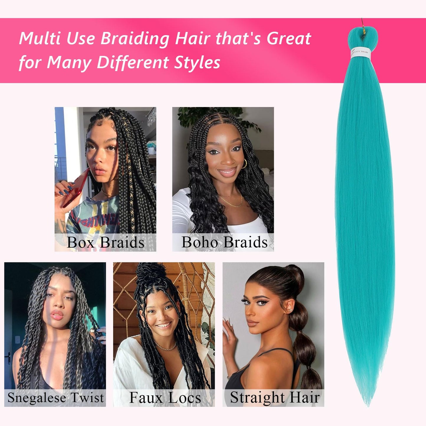 Braiding Hair Pre Stretched 26 Inch Green Braiding Hair Extensions for Braids 3Packs Long Braids Crochet Hair for Braiding Green EZ Braids Hot Water Setting Braiding Hair(70℃/80℃)