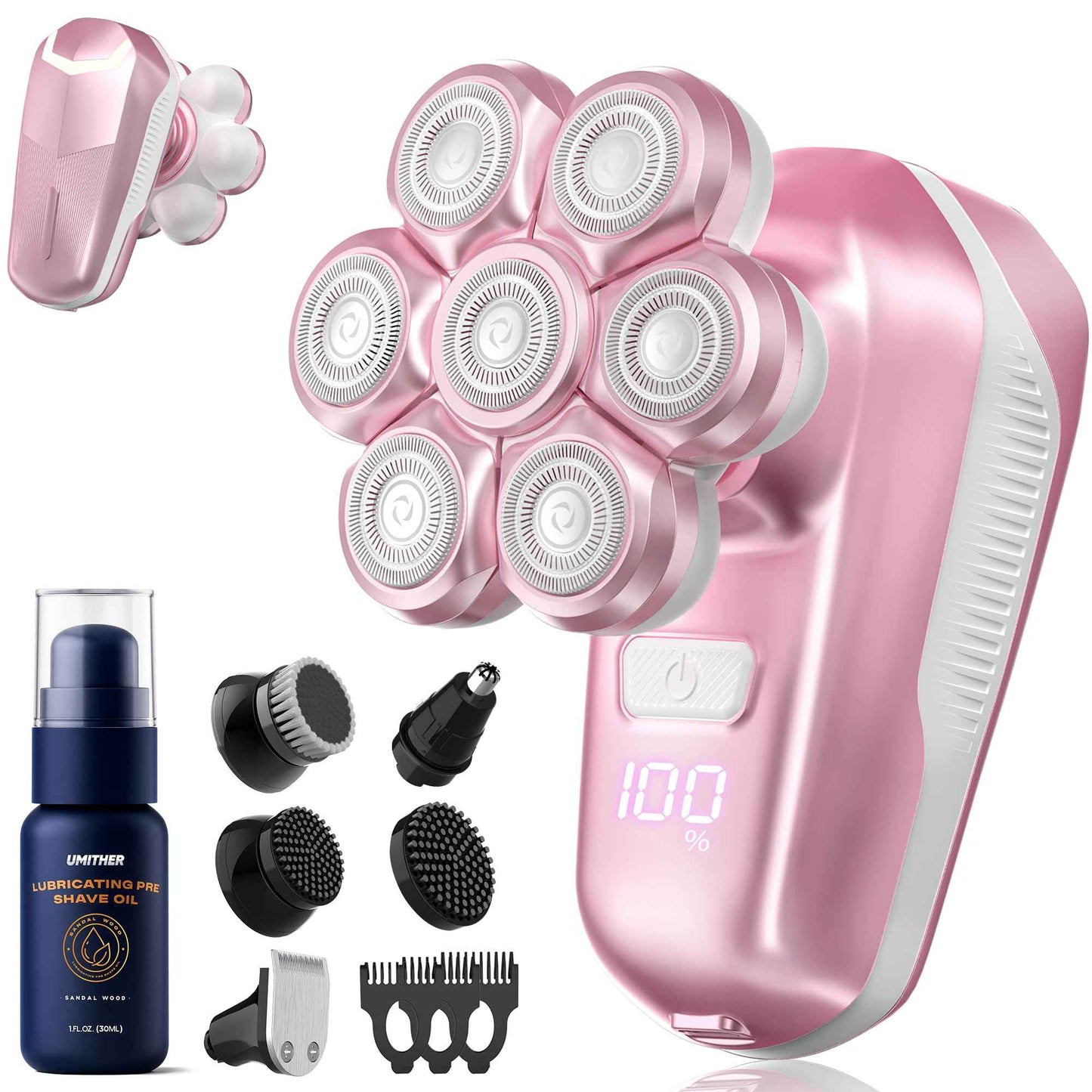 Electric Shaver for Women, Electric Razor with 7D Magnetic Shaver Heads, Wet Dry Waterproof Bald Head Trimmer Kit for Women & Men, Nose Ear Hair Trimmer, USB Rechargeable Clippers, Pink
