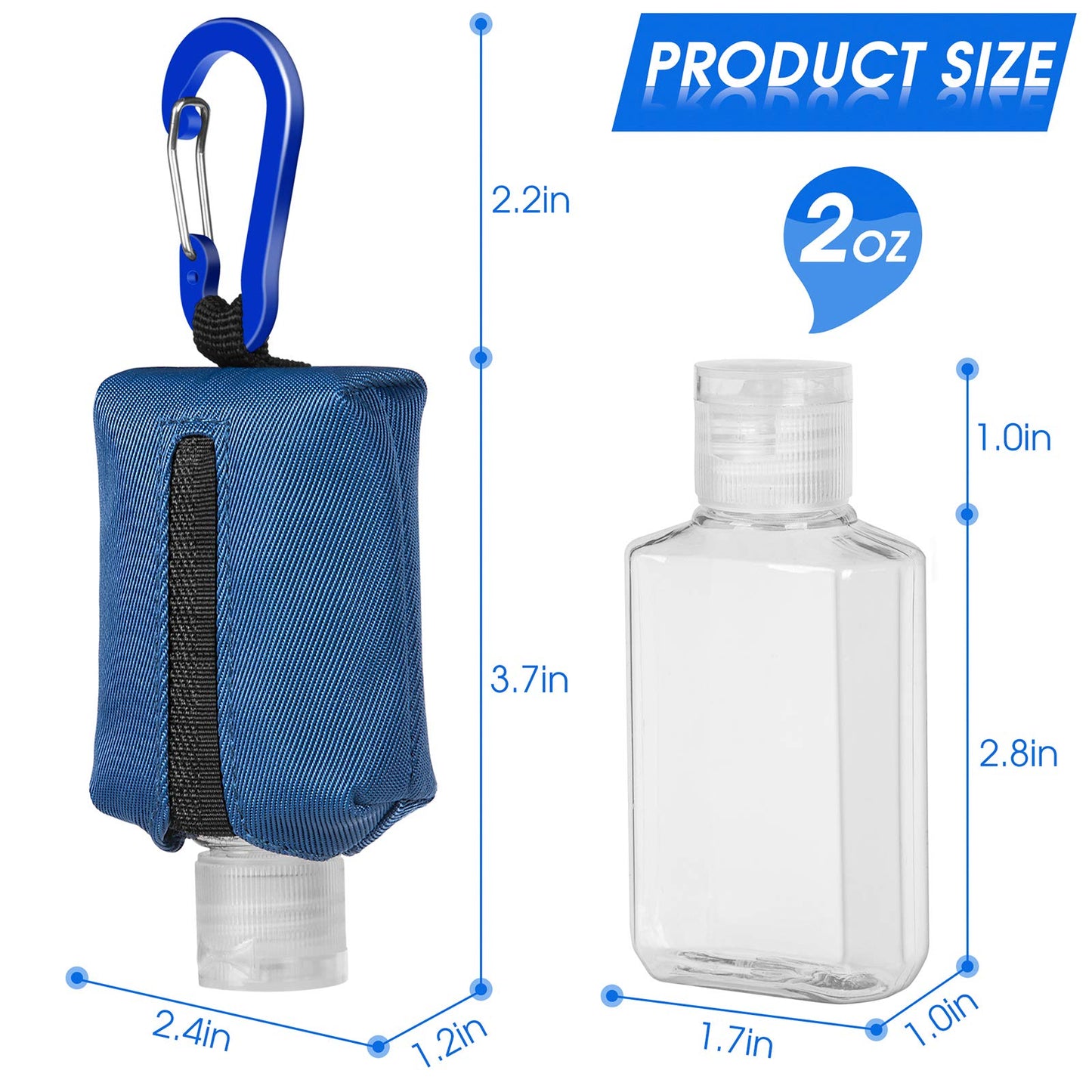 Jollsung Hand Sanitizer Bottle Case Holder, 4Pack Travel Size Empty Bottle Refillable Containers for Soap, Lotion, and Liquids, 60 ML/2oz Flip Cap Reusable Bottles with Carabiner Carriers