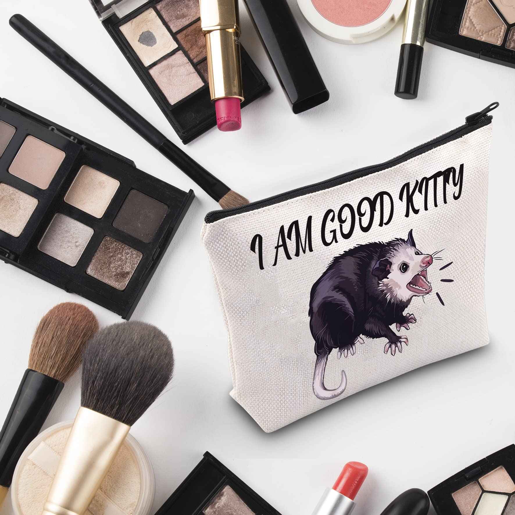 G2TUP Opossum Lover Gift I Am Good Kitty Opossum Makeup Bag Opossum Mom Cosmetic Bag Opossum Whisperer Gift Wildlife Rescue Zipper Travel Pouch (I Am Good Kitty White Bag)
