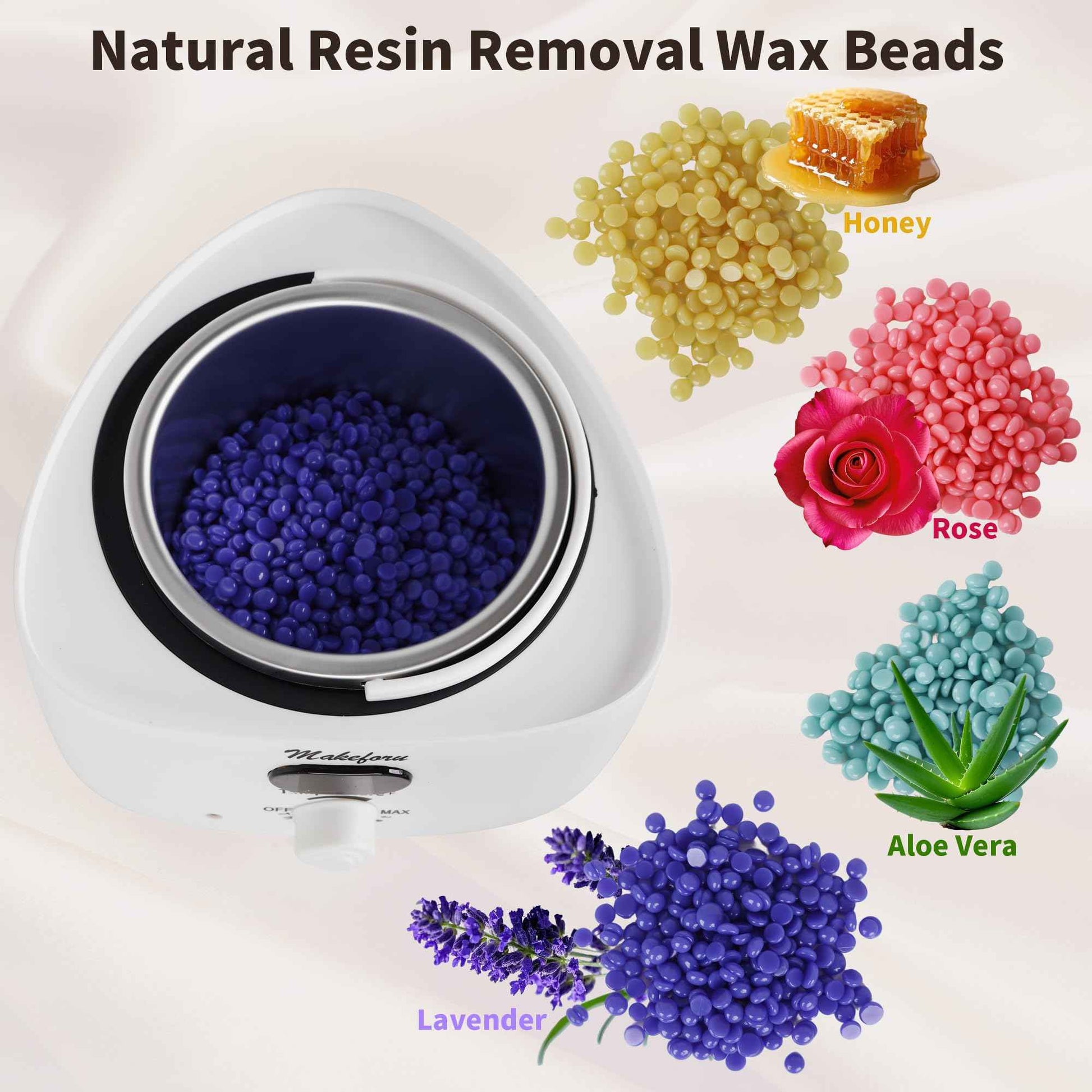 Makeforu Brazilian Waxing Kit - Bikini & Full Body Hair Removal with Digital Warmer, 4 Scented Wax Beads & 27 Silicone Tools - Home Waxing for Women & Men, Face & Body Care (White)