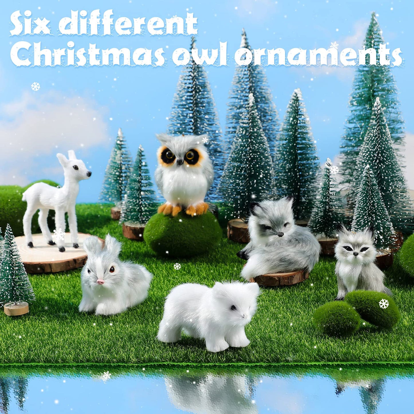 Plush Animal Christmas Ornaments Woodland Faux Fur Animal Ornaments Cute Owl Squirrel Hedgehog Raccoon Deer Rabbit Christmas Tree Hanging Ornaments for Christmas Tree Decoration (Fox Style,6 Pieces)