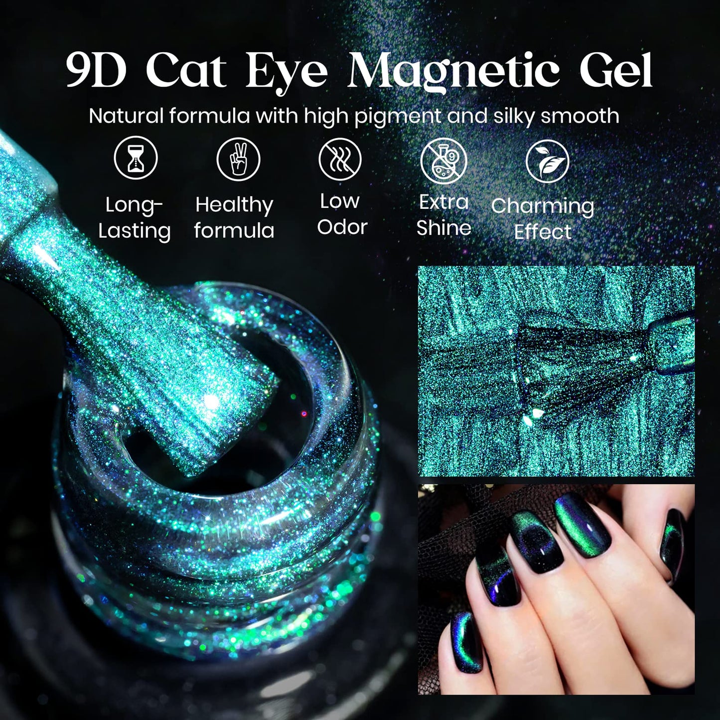 MIZHSE 9D Cat Eye Gel Nail Polish 10ml, Holographic Galaxy Cateye Magnetic Nail Polish Gel, Magic Chameleon Manicure Set(Cyan)