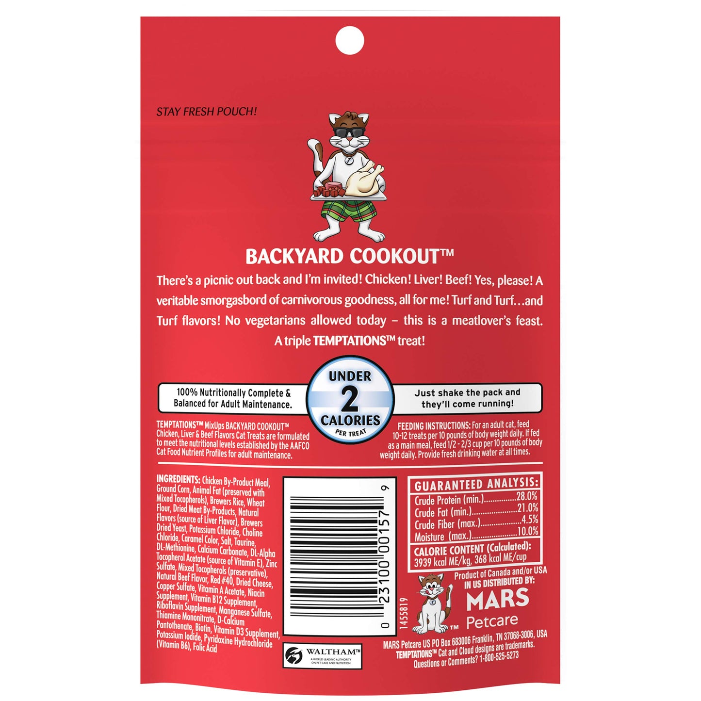 Temptations MixUps Backyard Cookout Flavor Crunchy and Soft Cat Treats, 3 oz. Pouch (Pack of 12)