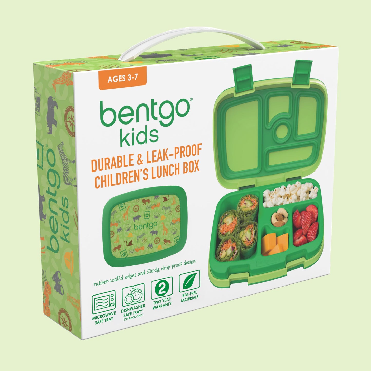 Bentgo Kids Prints Leak-Proof, 5-Compartment Bento-Style Kids Lunch Box - Ideal Portion Sizes for Ages 3-7, Durable, Drop-Proof, Dishwasher Safe, & Made with BPA-Free Materials (Safari)