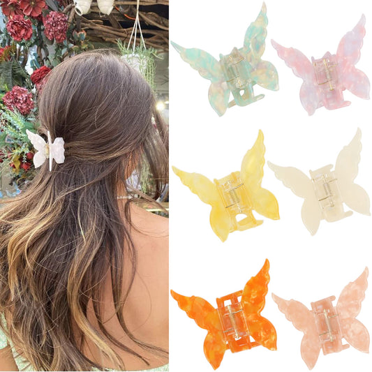 NAISIER Hair Clip, Butterfly Tortoise Shell Hair Claw Clips Jaw Clips 2.5 inch, 6 Pcs Mixed Color Hair Clips and Accessories for Girls and Women