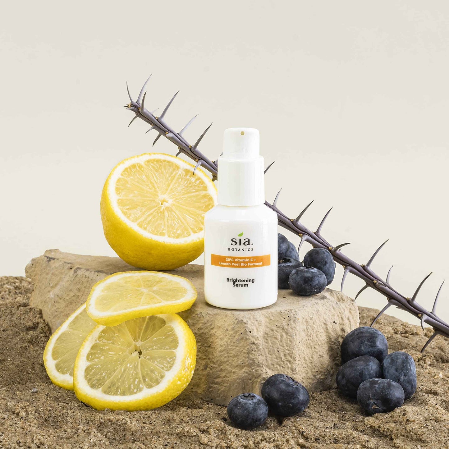 Sia Botanics Brightening Face Serum (30ml/1oz Porceline Bottle) | Facial Treatment w/Vitamin C, Lemon Peel Bio Ferment, Aloe Vera | Natural, Clean, Botanical Skincare for Women