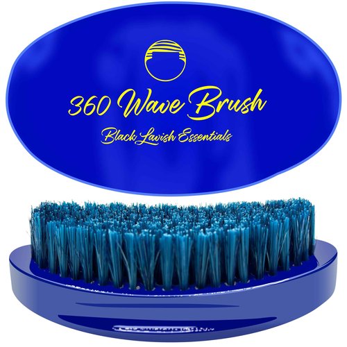 Black Lavish Essentials Men’s Hair Brush, Build Deeper, Hard Boar Bristle Curved, Perfect for Styling Hair, Ultimate Wave Grooming Tool, 360 Wave Brush (Blue, Medium-Hard Bristle)