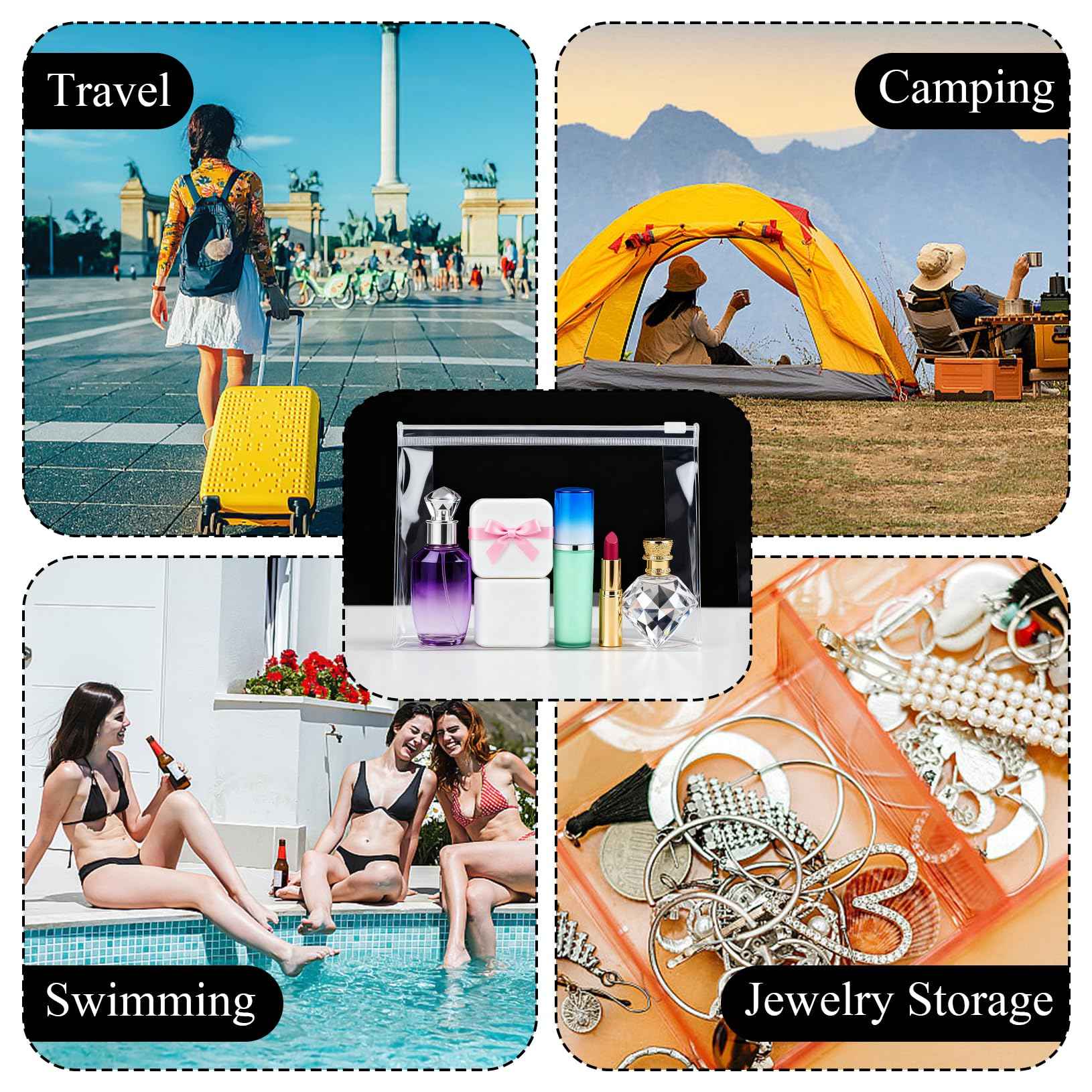 YEAJOIN 60 Pieces Plastic Mini Clear Makeup Bag Small Clear Zipper Pouches Waterproof clear toiletry bags for traveling