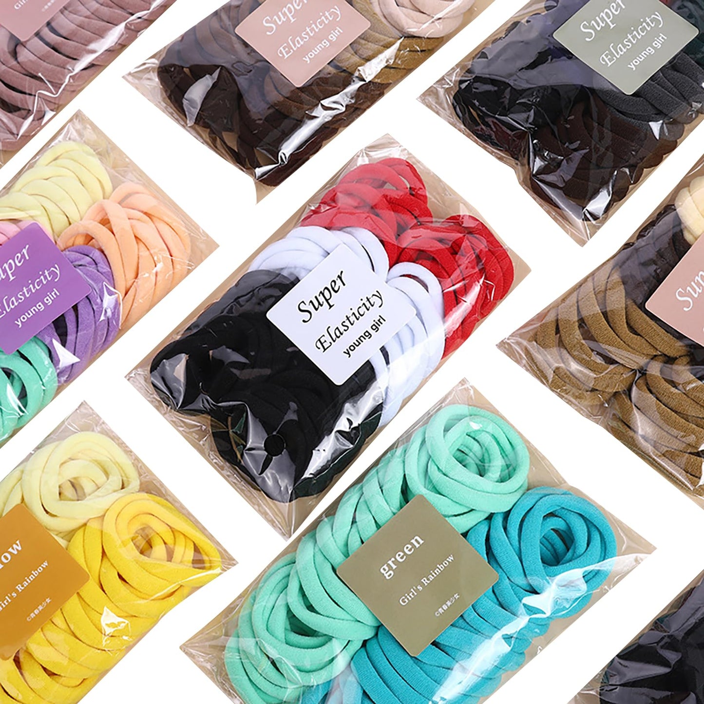 100PCS Hair Ties High elastic Women‘s hair bands Seamless Thick color mixed Hair Band Elastic Hair Ties Hold hair without damage Ponytail Holder