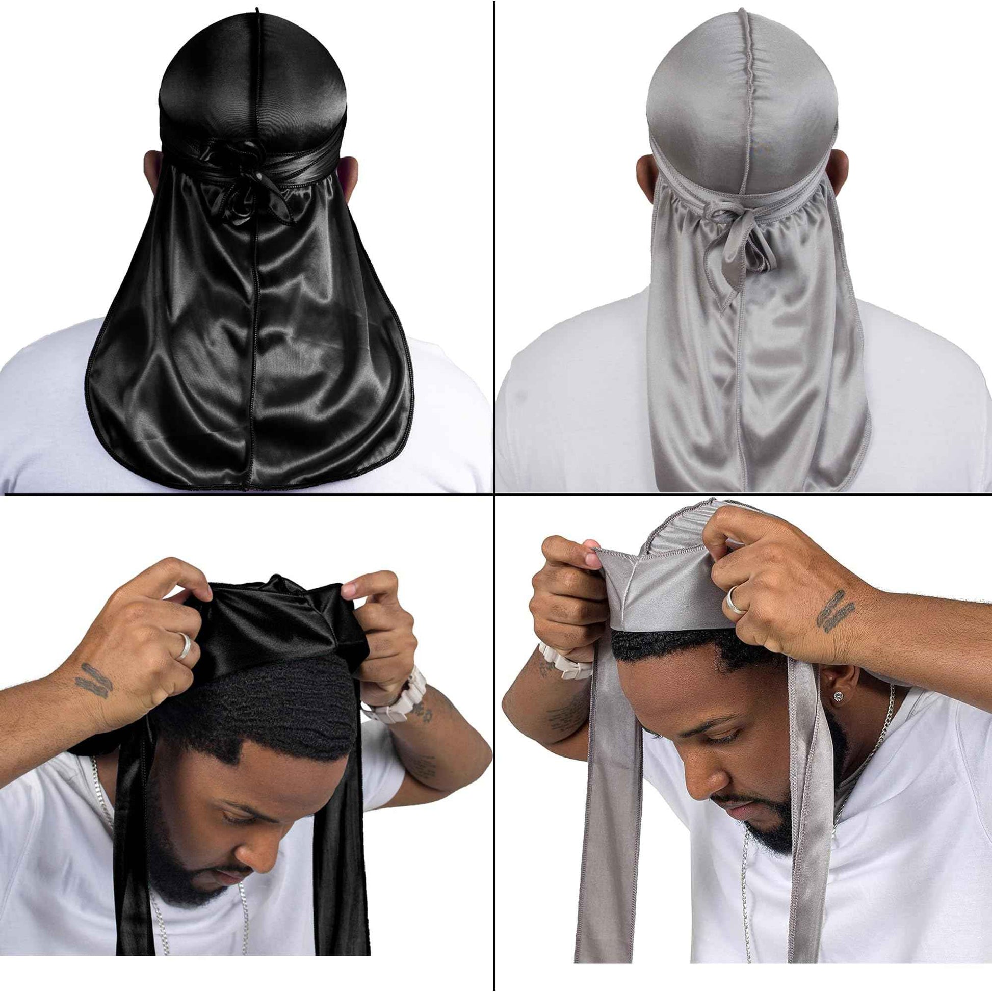 4PCS Silky Durags for Men Women 360 Waves with 1 Wave Cap, Silky Satin Durag Extra Long Tails