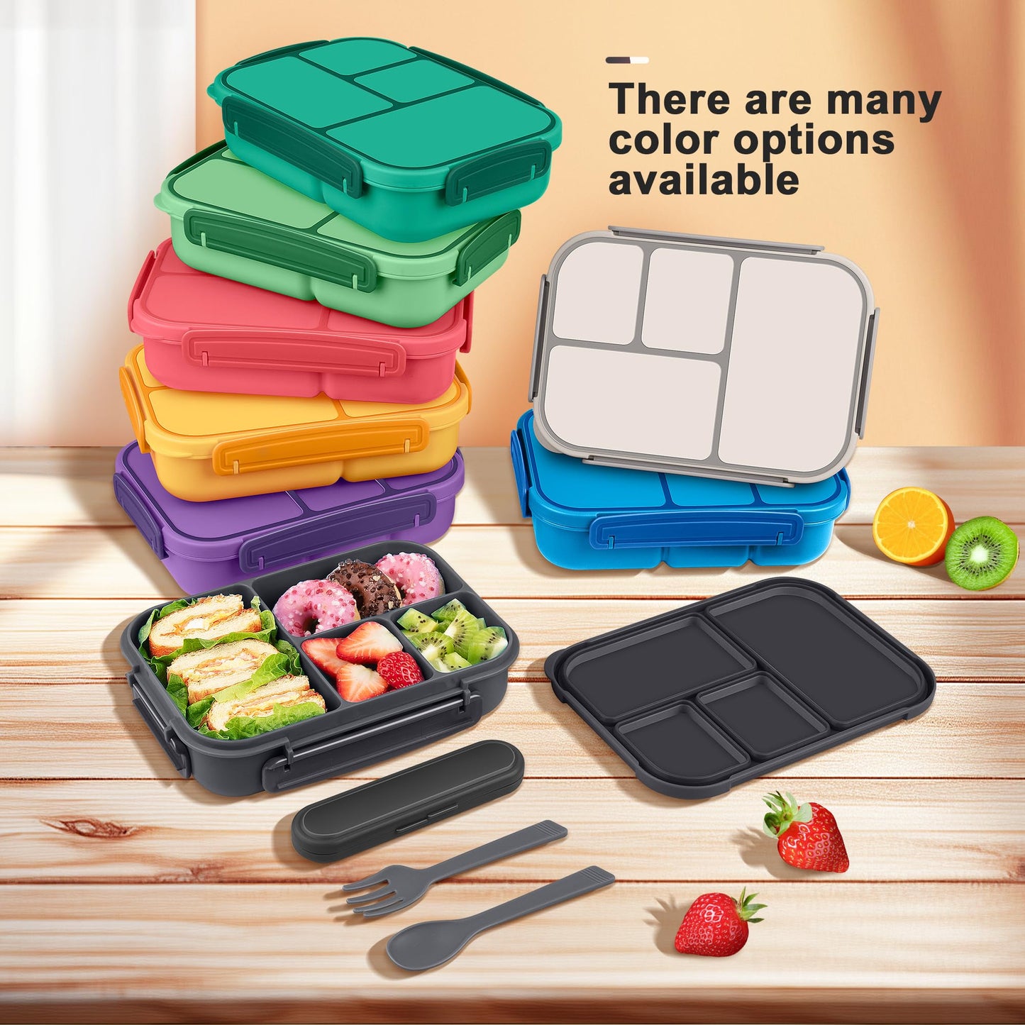 Amathley Lunch Box Kids,Bento Box Adult,Leakproof Lunch Containers for Adults/Kids/Toddler,1200ML-4 Compartments bento Lunch box with Utensil,Microwave & Dishwasher & Freezer Safe (Dark Gray)