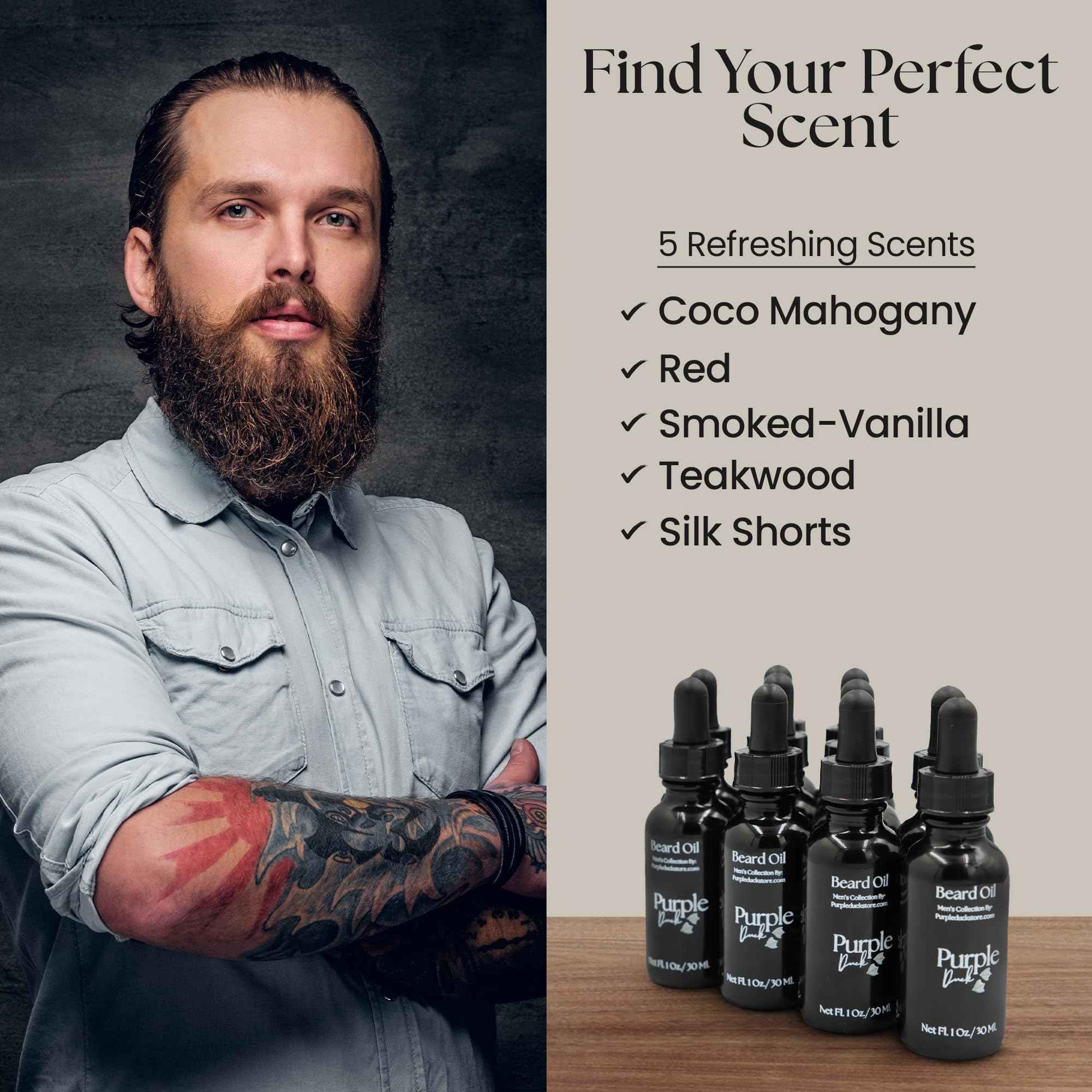 PURPLE DUCK Men's Natural Beard Oil – Hydrating & Nourishing Oil for Beard Growth – Organic Formula for a Softer, Fuller Beard – Silk Shorts 1 Oz