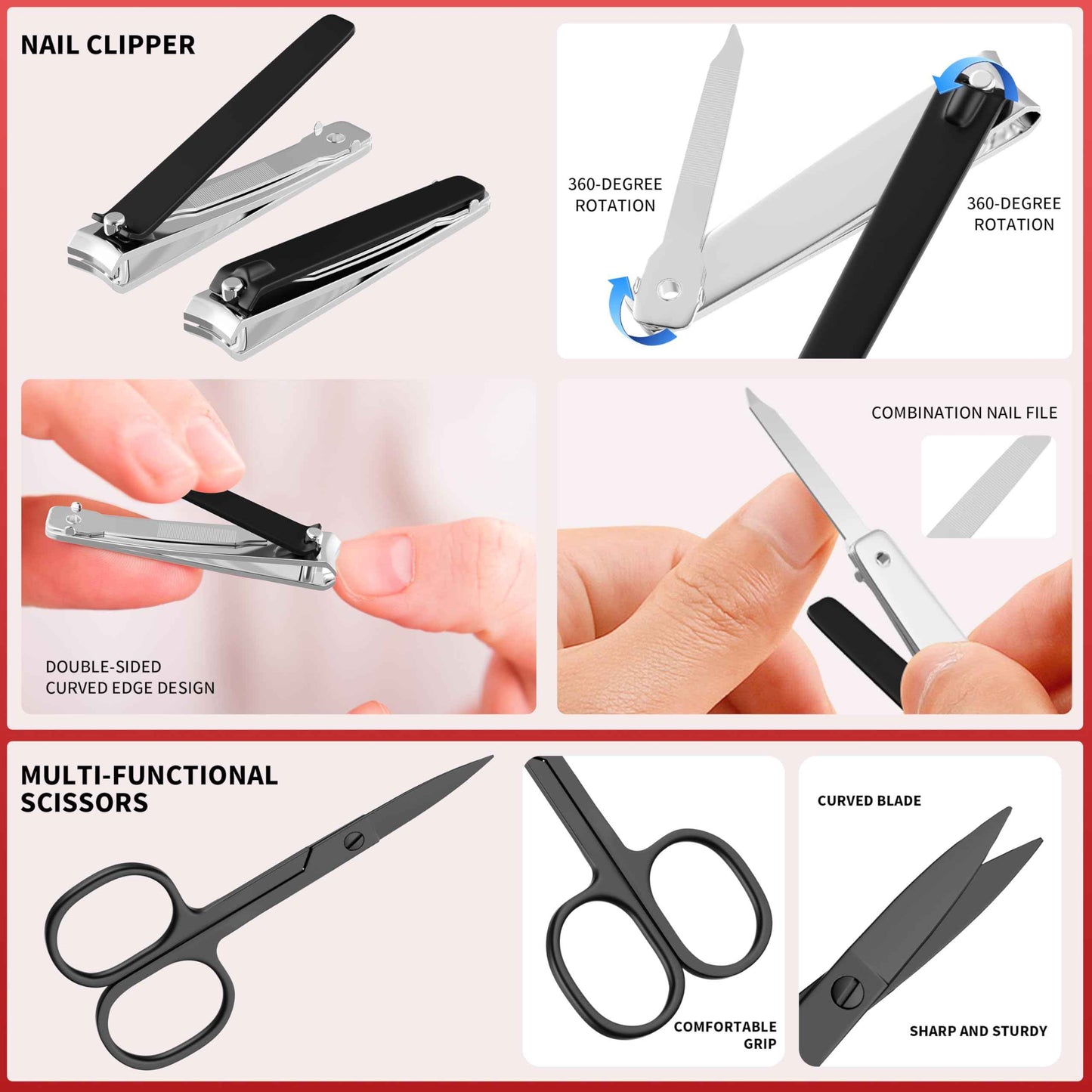 ESSBES Tweezers for Women Facial Hair, 9 in 1 Eyebrow Kit with Tweezers, Eyebrow Trimmer Scissors, Razor, Brush with Leather Travel Case, Hair Plucking Daily Beauty Tools