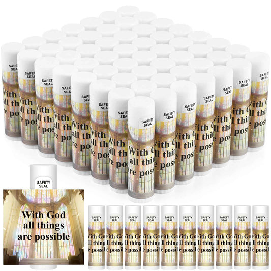DMSKY 60 Lip Balm Bulk, Christian Gift for Women Men Faith Religious Moisturizing Lip Care Product Stocking Stuffers with Inspirational Scripture Happy Moment Praise God for Friend