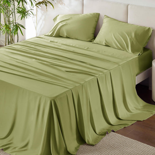 Bedsure Full Size Sheets, Cooling Sheets Full, Rayon Derived from Bamboo, Deep Pocket Up to 16", Breathable & Soft Bed Sheets, Hotel Luxury Silky Bedding Sheets & Pillowcases, Green