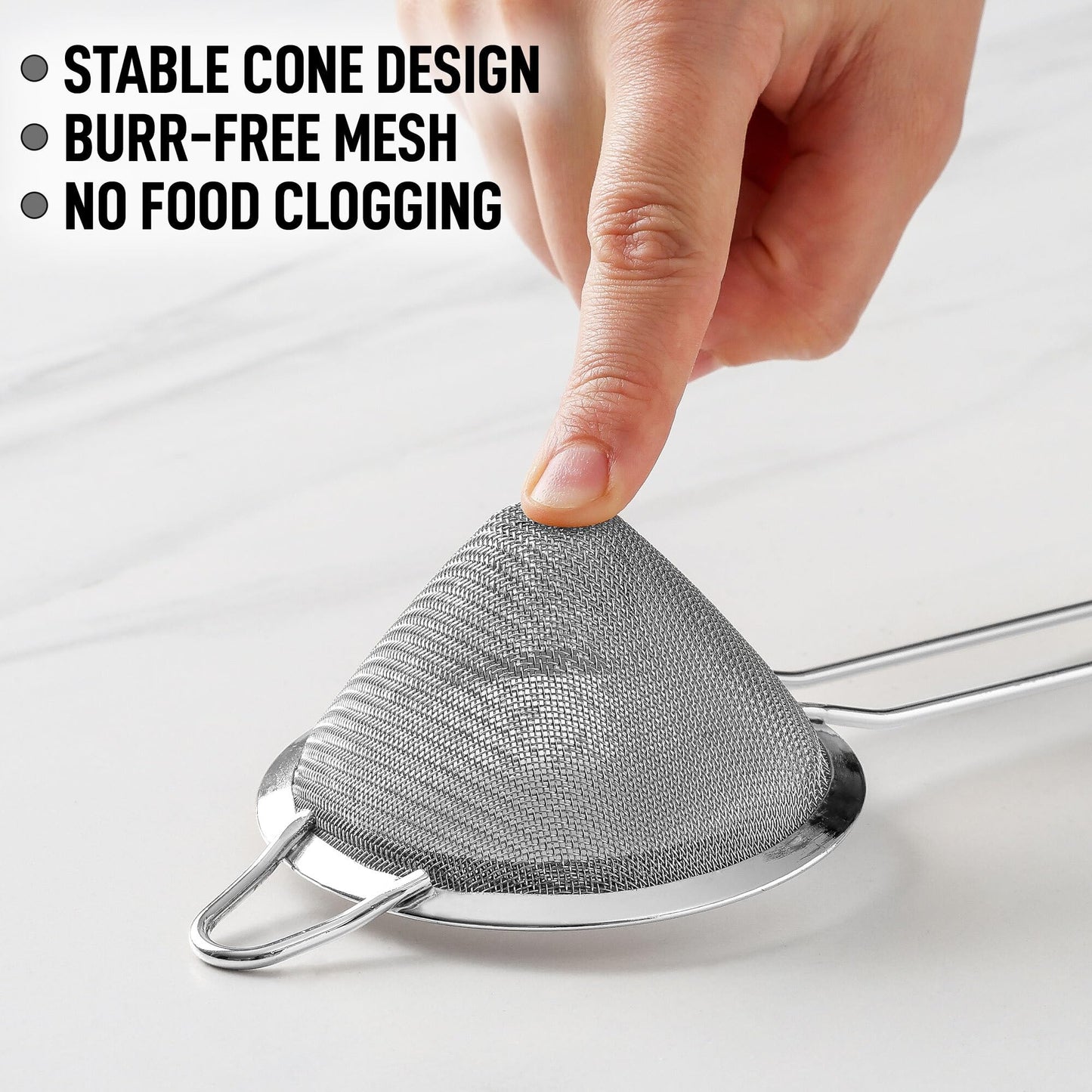 Zulay Kitchen 304 Stainless Steel Fine Mesh Strainer For Kitchen - Sieve Sifters For Food, Tea, Rice, Oil, Noodles, Fruits, Vegetables - Rust-Proof, Easy to Clean Drink Strainer (Silver)