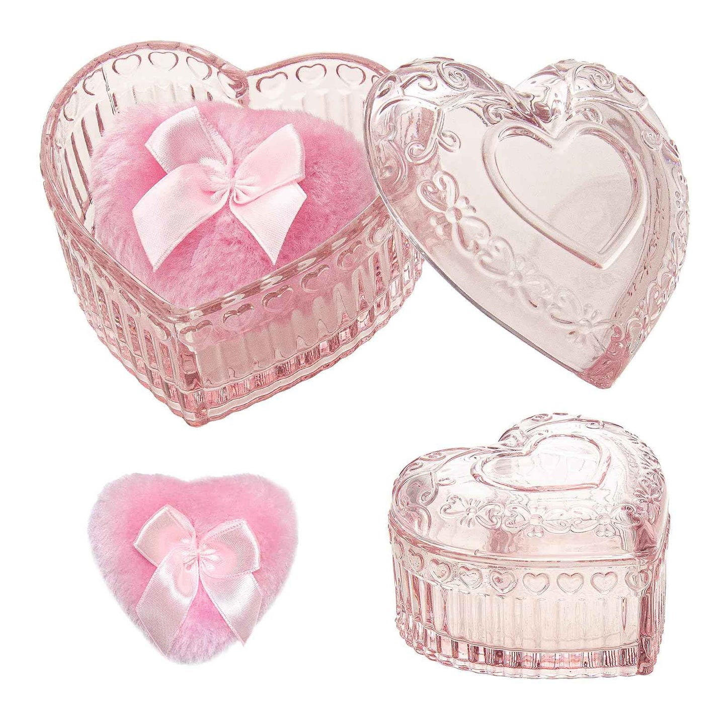 2 Pieces Large Body Powder Puff and Container Powder Container with Puff, Dusting Powder Puff Crystal Case, Body Powder for Women Soft Washable Reusable Velour Face Body Glitter Wet Dry Makeup(Love)