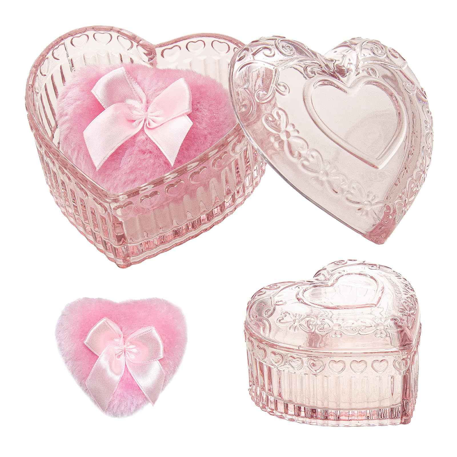 2 Pieces Large Body Powder Puff and Container Powder Container with Puff, Dusting Powder Puff Crystal Case, Body Powder for Women Soft Washable Reusable Velour Face Body Glitter Wet Dry Makeup(Love)