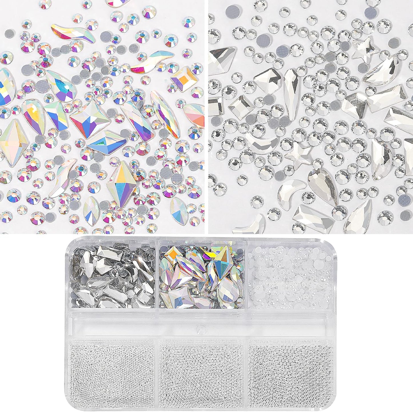 3D Nail Art Charms Silver Nail Micro Caviar Beads Rhinestones for Acrylic Nails Mix Size Multishape AB Nail Rhinestones Nail Crystal Studs Flatback Pearl Kit for Nail DIY Craft Decoration