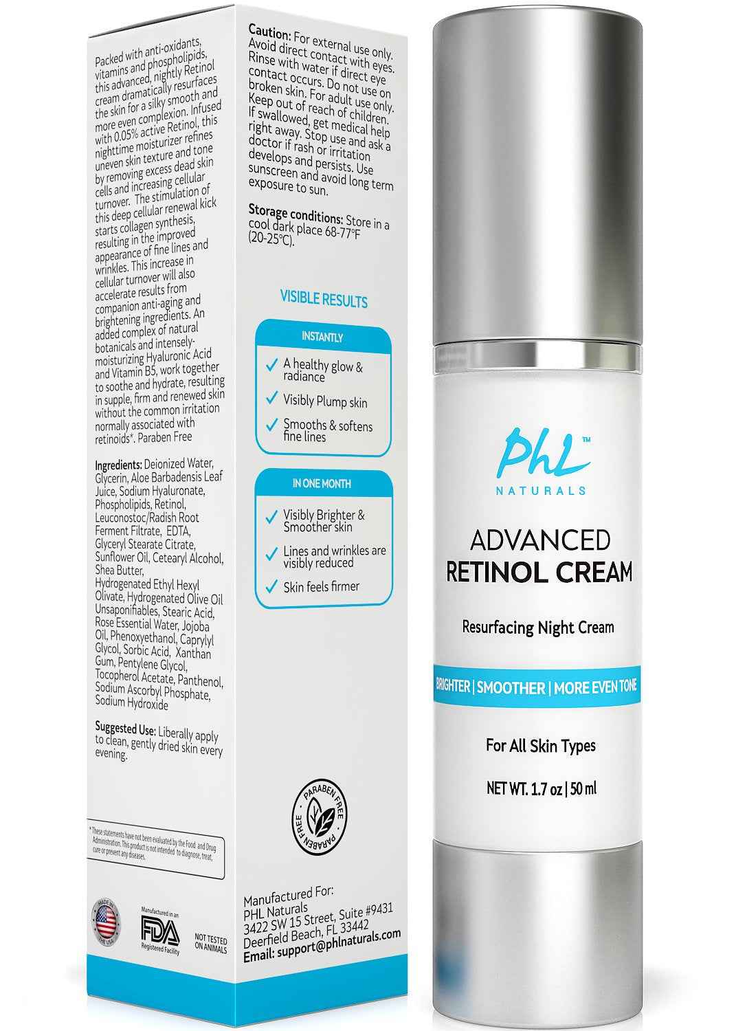 Retinol Cream for Face with Hyaluronic Acid – Unscented Anti Aging Night Moisturizer with Natural Ingredients, Especially Formulated for Sensitive Skin and those New to Retinoids -USA Made, 1.75 Ounce