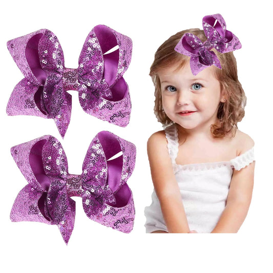 SOUONUP 2 Pieces Hair Clips for Girls, 6 Inches Handmade Sequins Large Bows Alligator Hair Clips Hair Barrettes Accessories for Women Teens Girls Kids (Purple, 2 Pieces)