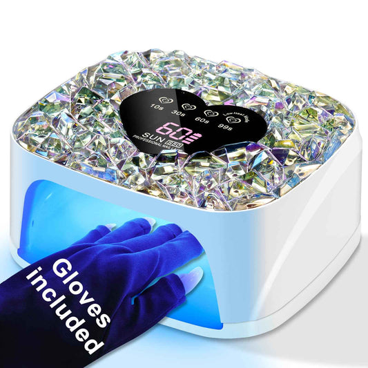 LIMEGIRL UV LED Nail Lamp Kit for Gel Polish Professional Fast White Diamond Design Curing Dryer Light Set with 4 Timers and Gloves Cordless Rechargeable Nail Art Cure Machine at Home and Salon