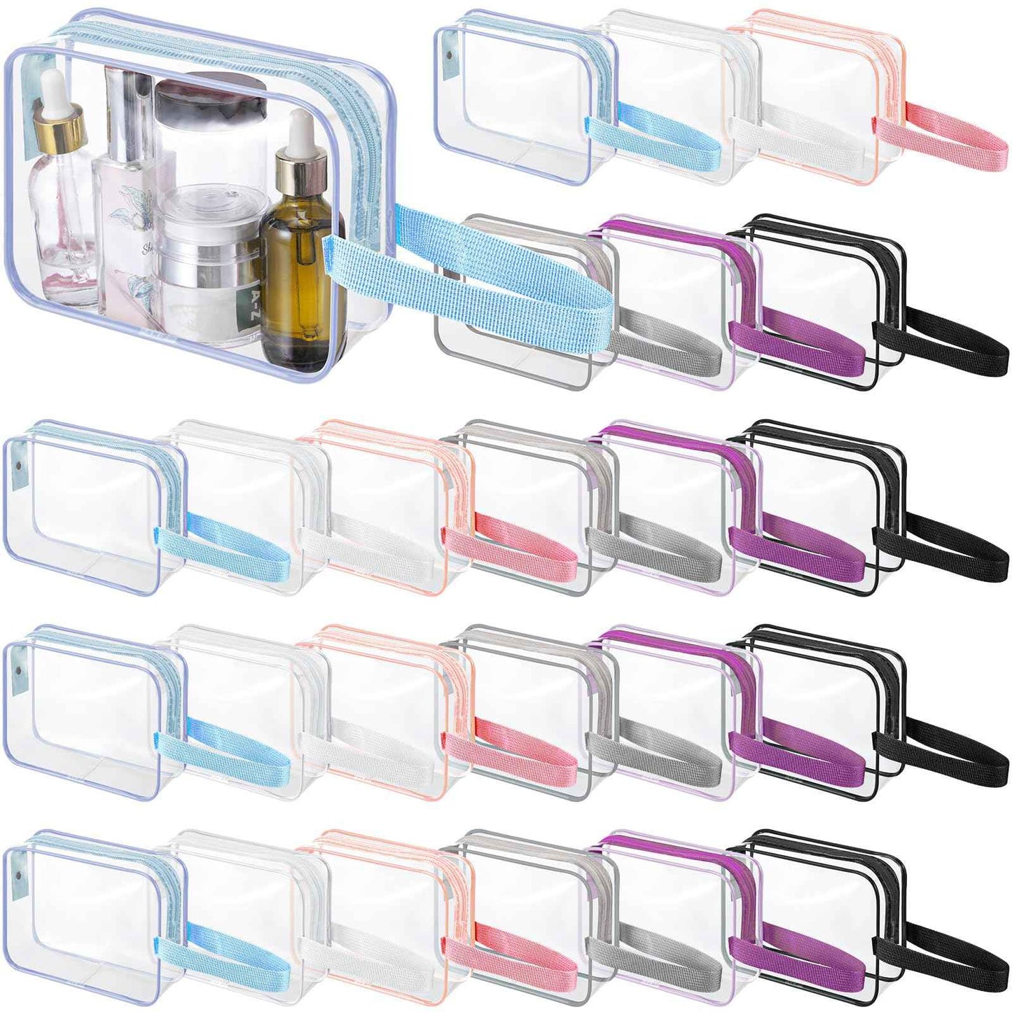 Silkfly Clear Toiletry Bag PVC Travel Cosmetic Bag with Handle Strap Makeup Pouch with Zipper Summer Vacation Salon Graduation Gift End of the Year Gifts(Gentle Colors,24 Pack)