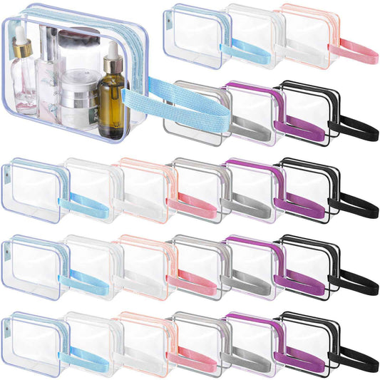 Silkfly Clear Toiletry Bag PVC Travel Cosmetic Bag with Handle Strap Makeup Pouch with Zipper Summer Vacation Salon Graduation Gift End of the Year Gifts(Gentle Colors,24 Pack)