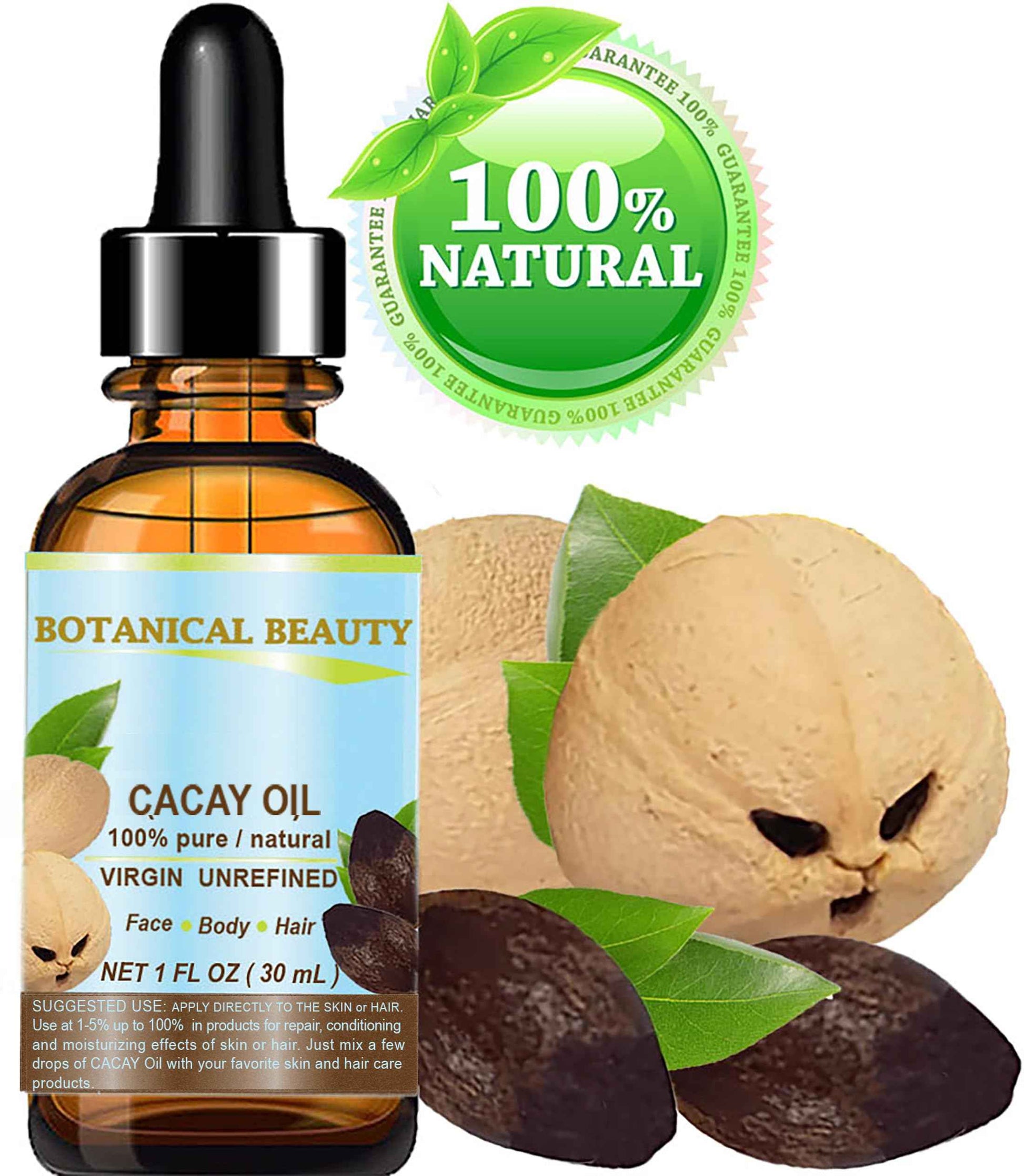 Botanical Beauty CACAY OIL 100% Pure Natural Virgin Unrefined Cold-pressed carrier oil WILD GROW 1 Fl oz 30 ml For Face, Skin, Body, Hair. Anti Wrinkle Face Oil Natural Retinol Vitamin A, Vitamin E