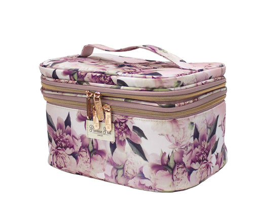 Conair Travel Makeup Bag, Large Toiletry and Cosmetic Bag, Perfect Size for Use At Home or Travel, Train Case Shape in Pink Floral Print