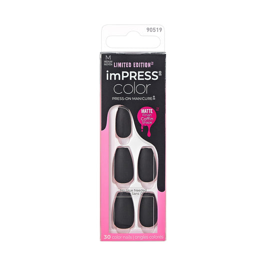 imPRESS Color Press-On Nails, Halloween, No Glue Needed, Black, Medium Coffin, 33 Ct.