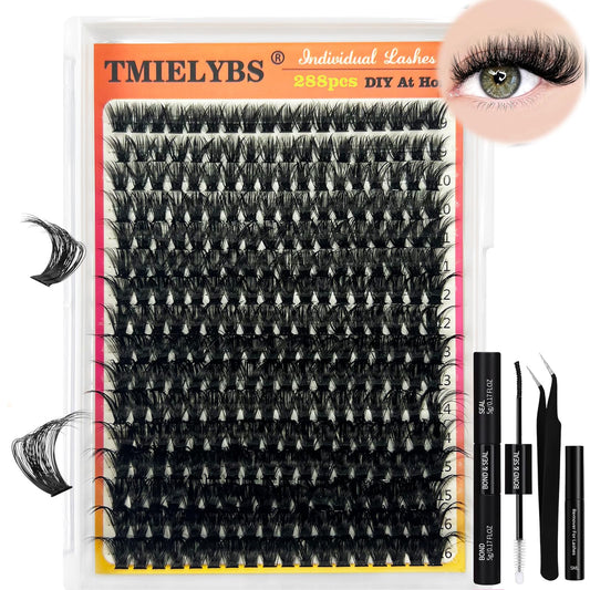 Fluffy Eyelash Extension Kit 100D 288pcs Volume Lash Clusters Kit 9-16mm D Curl Individual Lashes Clusters DIY Lash Extension Kit Clusters Lash with Bond and Remover Lash Applicator by TMIELYBS